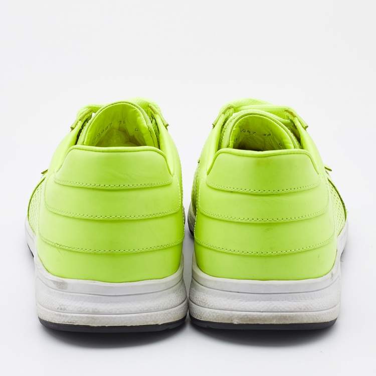 Pre Owned Gucci Neon Green Perforated Leather Lace Up Sneakers Size 38