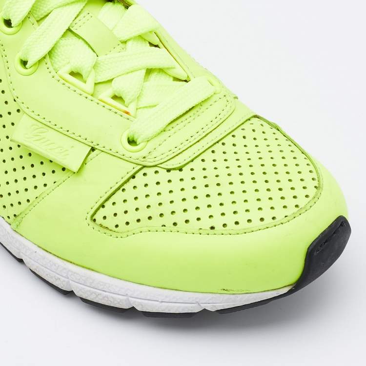 Pre Owned Gucci Neon Green Perforated Leather Lace Up Sneakers Size 38