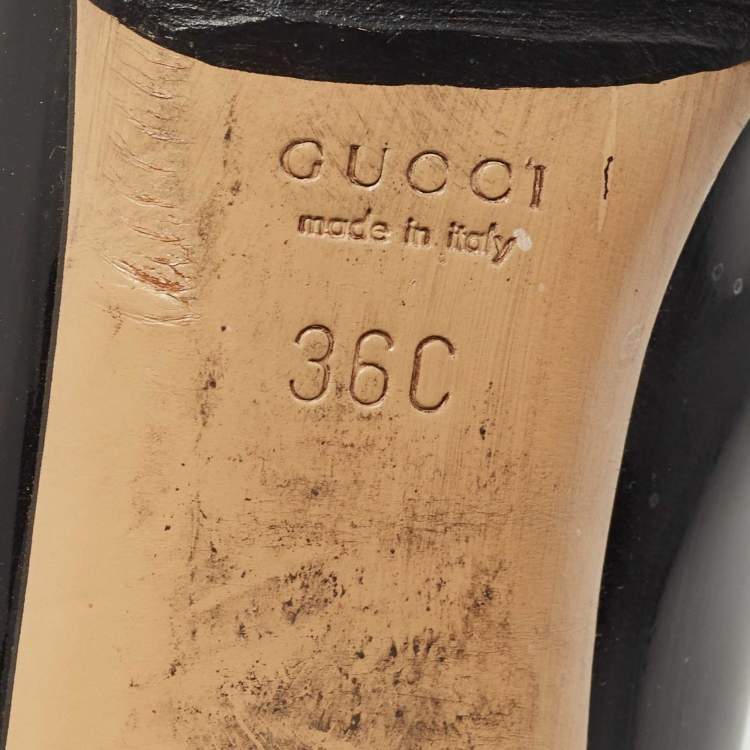 Pre Owned Gucci Black Patent Leather and Canvas Web Bamboo Buckle Pumps Size 36