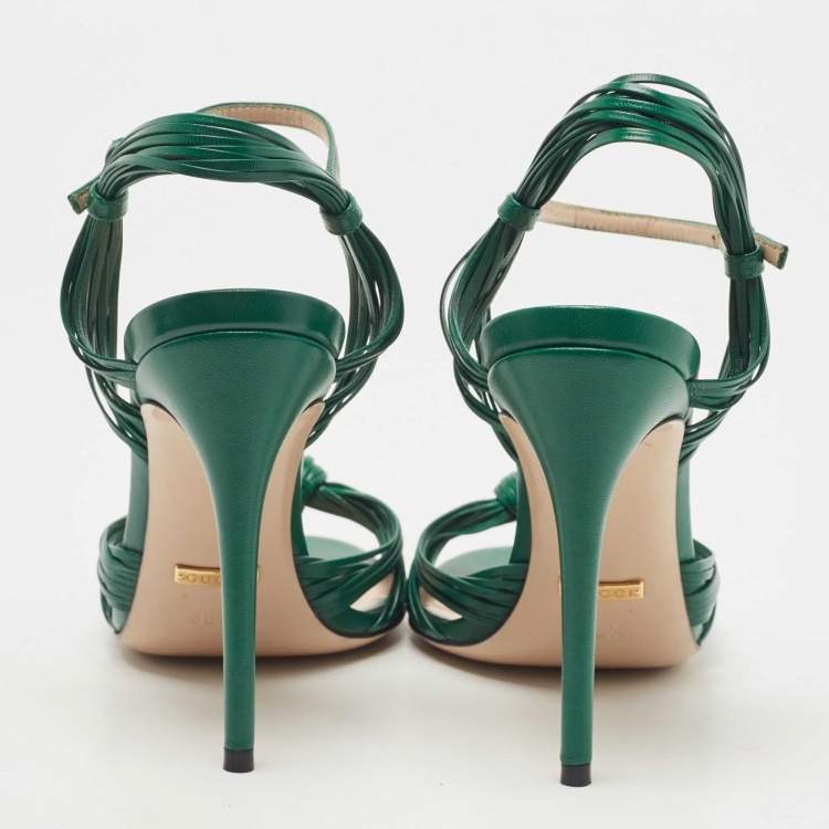 Pre Owned Gucci Green Leather Allie Knot Ankle Strap Sandals Size 36.5