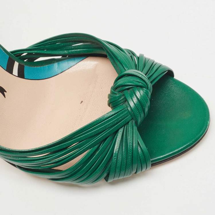 Pre Owned Gucci Green Leather Allie Knot Ankle Strap Sandals Size 36.5