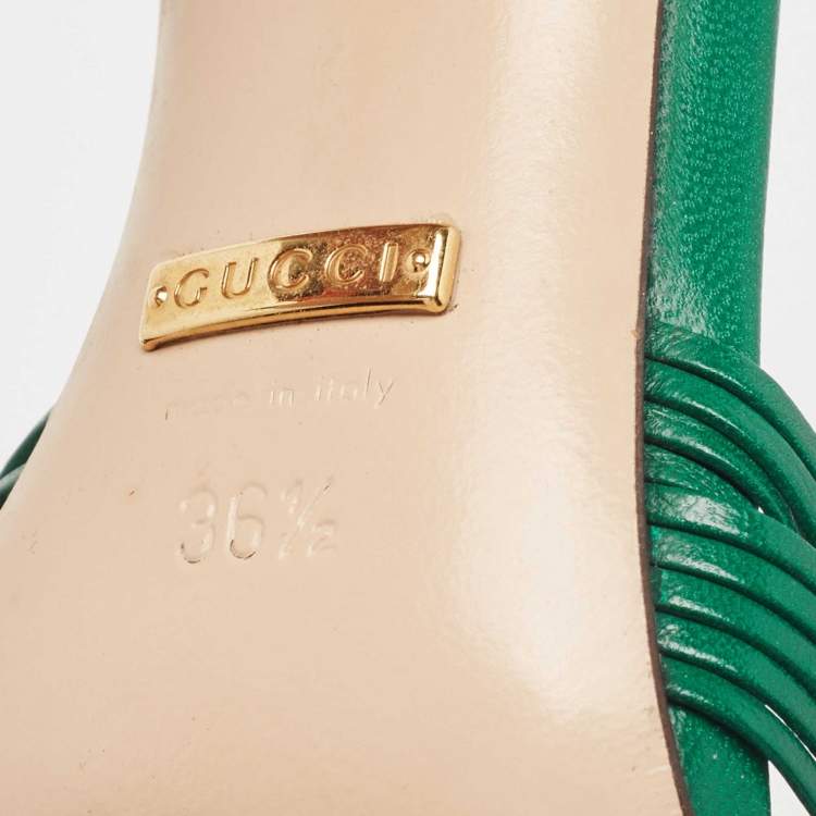 Pre Owned Gucci Green Leather Allie Knot Ankle Strap Sandals Size 36.5