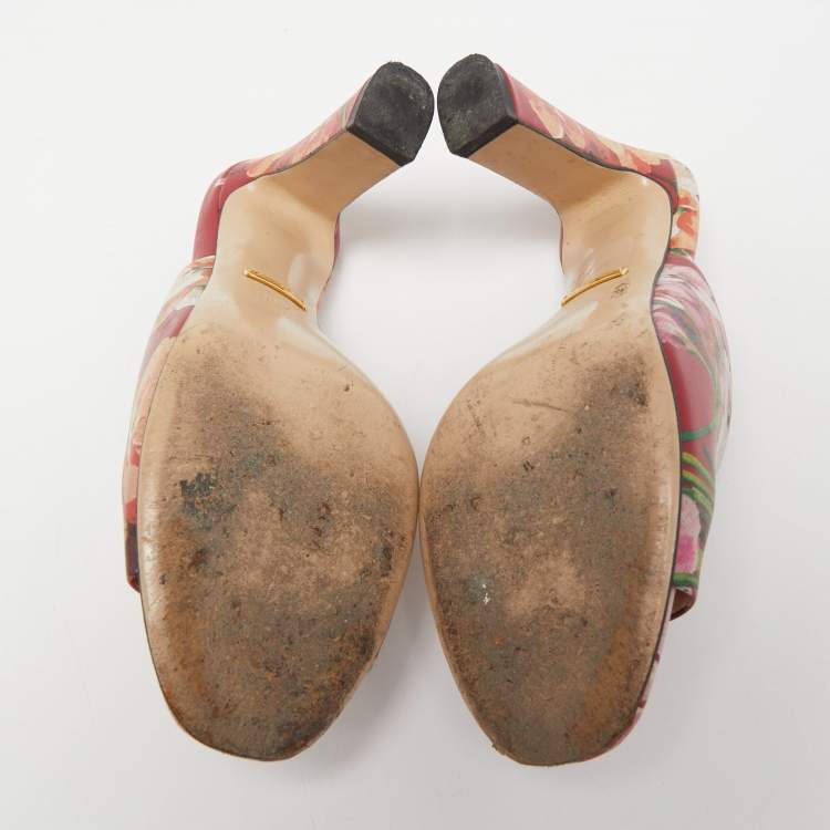 Pre Owned Gucci Multicolor Blooms Print Leather Mules Size 35.5