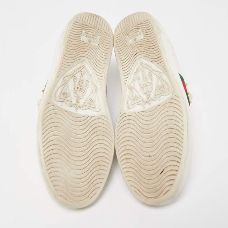 Pre Owned Gucci White Leather Faux Pearl and Spikes Embellished Ace Sneakers Size 37