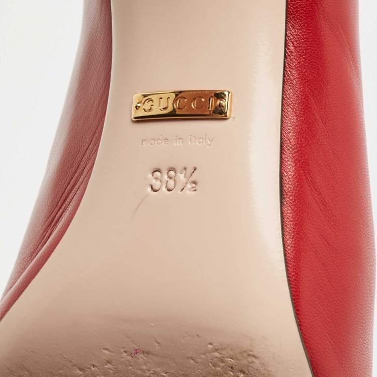 مملوكة مسبقًا Gucci Red Leather Sylvie Web Slingback Pumps Size 38.5