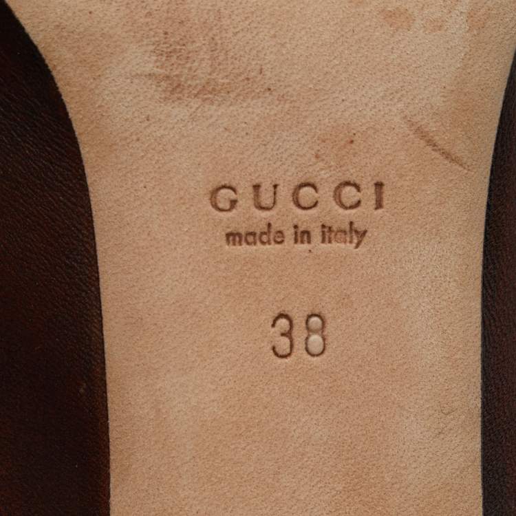 Pre Owned Gucci Two Tone Leather Bamboo Horsebit Loafer Pumps Size 38