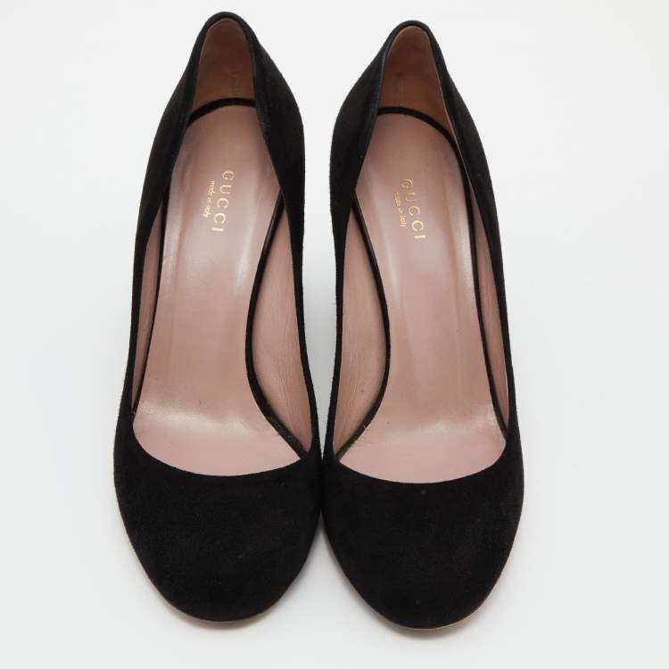 Pre Owned Gucci Black Suede Wedge Round Toe Pumps Size 40