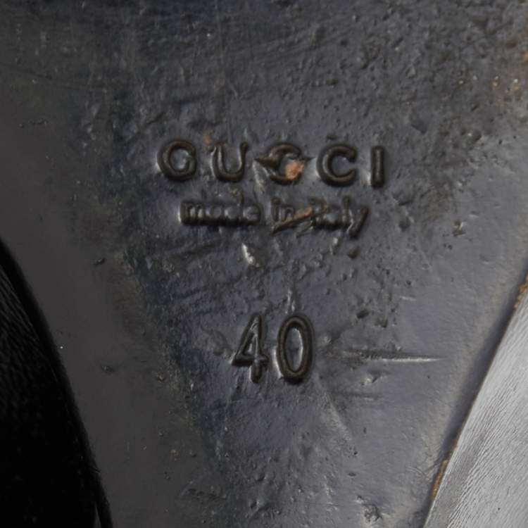 Pre Owned Gucci Black Patent Leather Wedge Round Toe Pumps Size 40