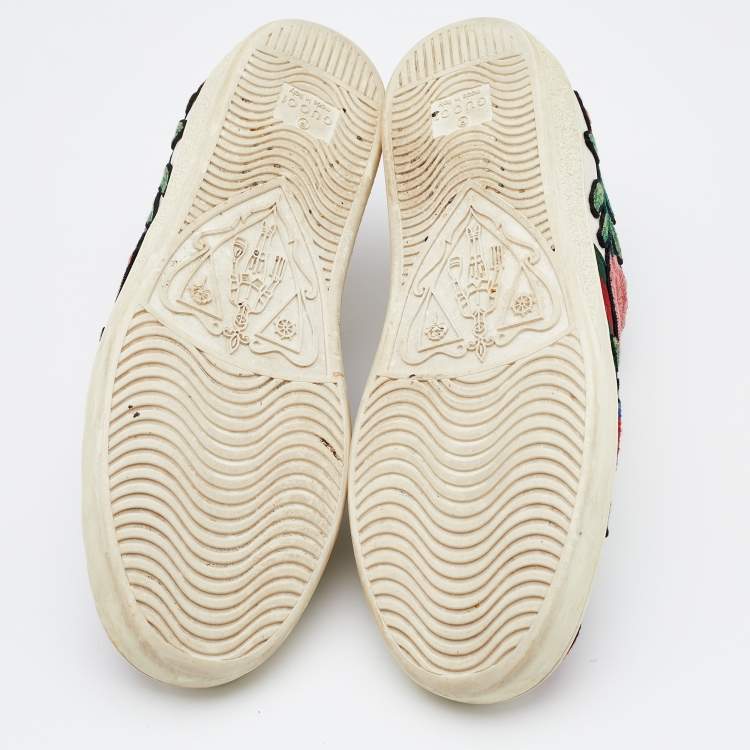 مملوكة مسبقًا Gucci White Floral Embroidered Leather Ace Low Top Sneakers Size 36.5