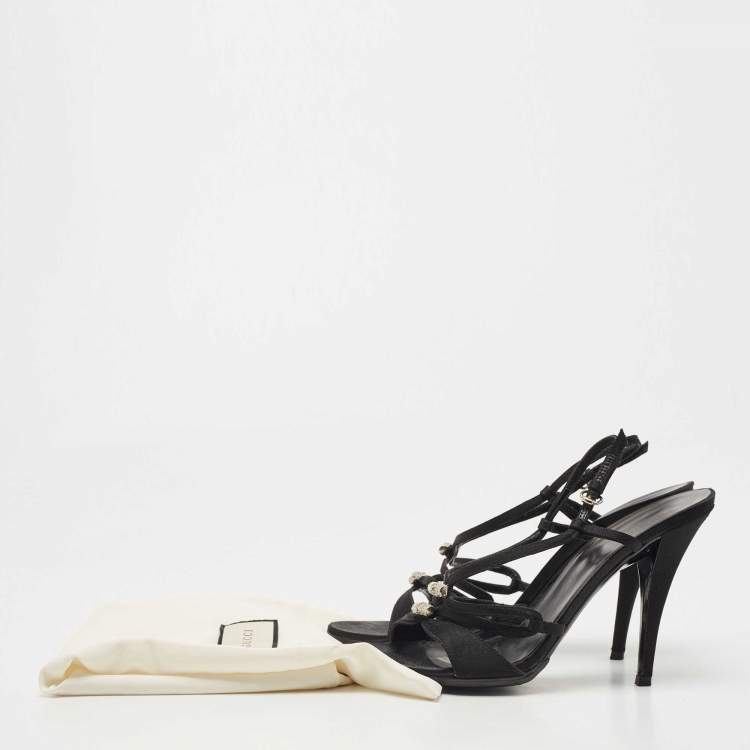 Pre Owned Gucci Black Satin Strappy Sandals Size 39.5