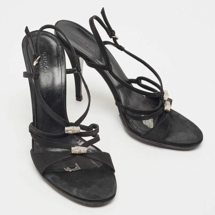 Pre Owned Gucci Black Satin Strappy Sandals Size 39.5
