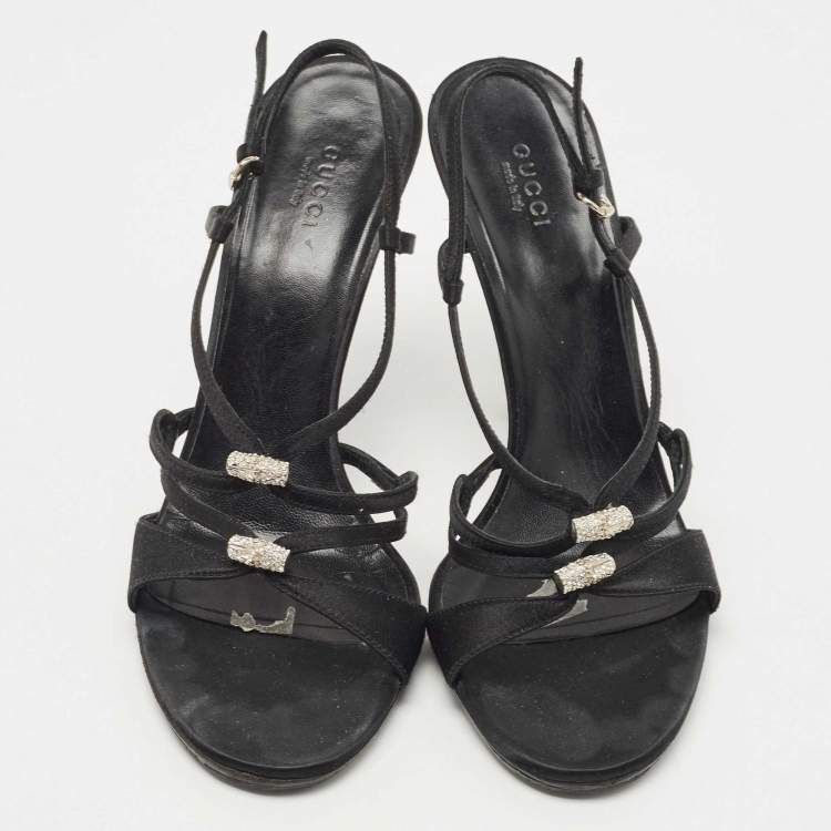 Pre Owned Gucci Black Satin Strappy Sandals Size 39.5