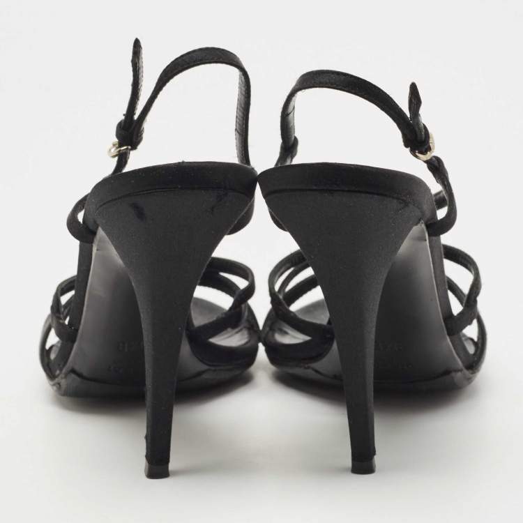 Pre Owned Gucci Black Satin Strappy Sandals Size 39.5