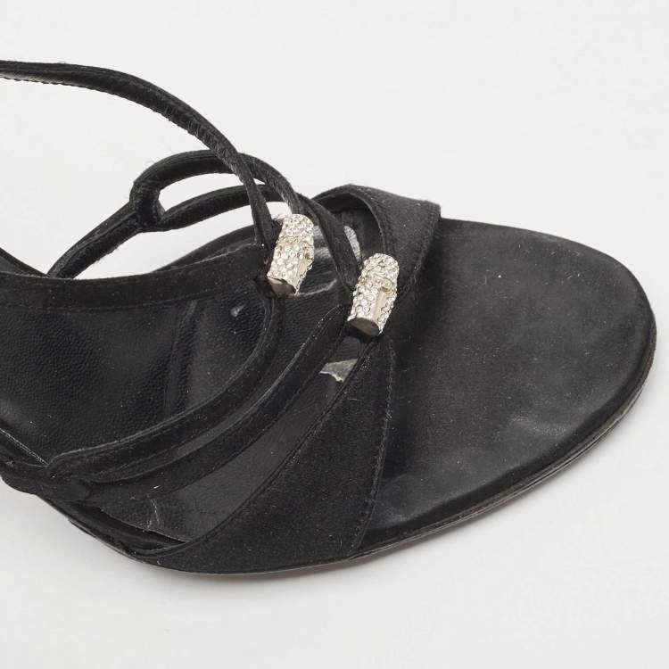 Pre Owned Gucci Black Satin Strappy Sandals Size 39.5
