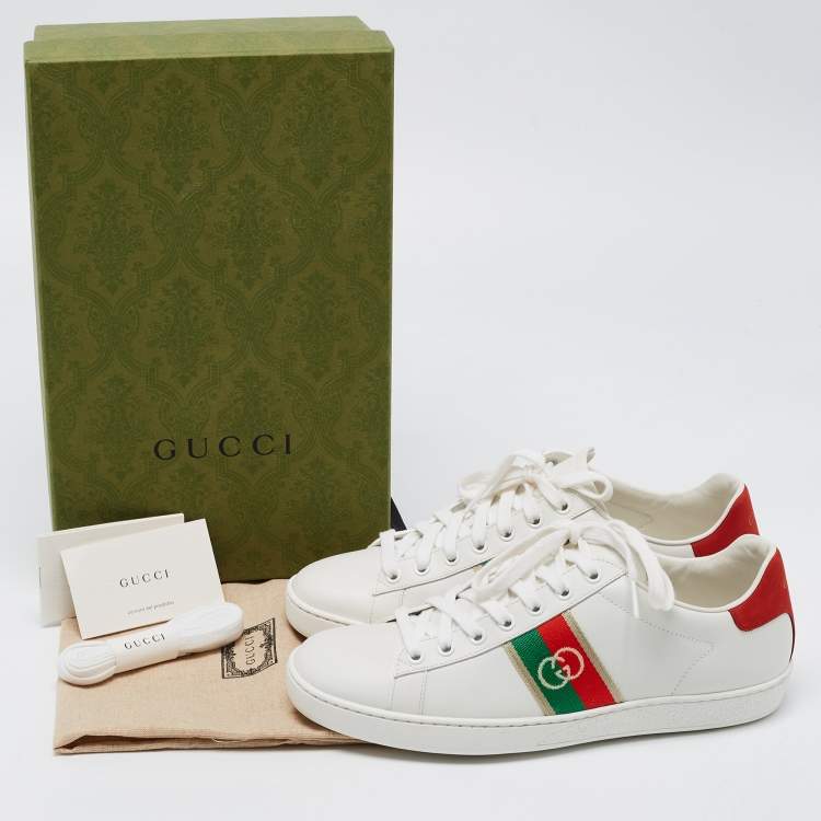 Pre Owned Gucci White Leather Interlocking G Ace Low Top Sneakers Size 39