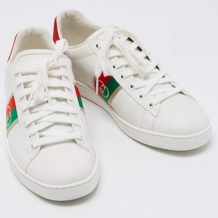 Pre Owned Gucci White Leather Interlocking G Ace Low Top Sneakers Size 39