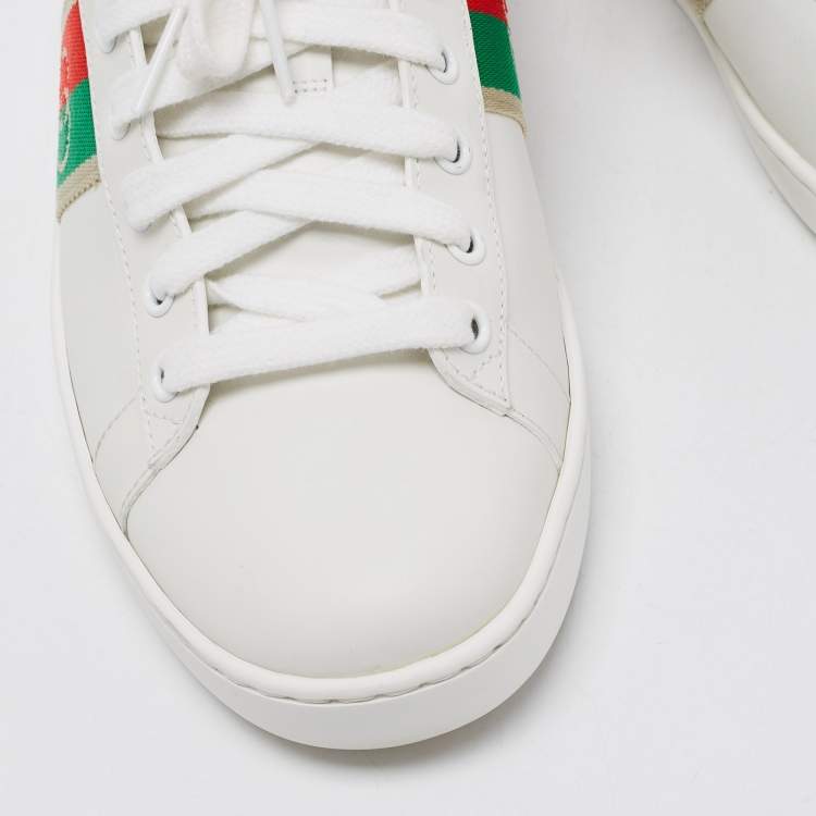 Pre Owned Gucci White Leather Interlocking G Ace Low Top Sneakers Size 39