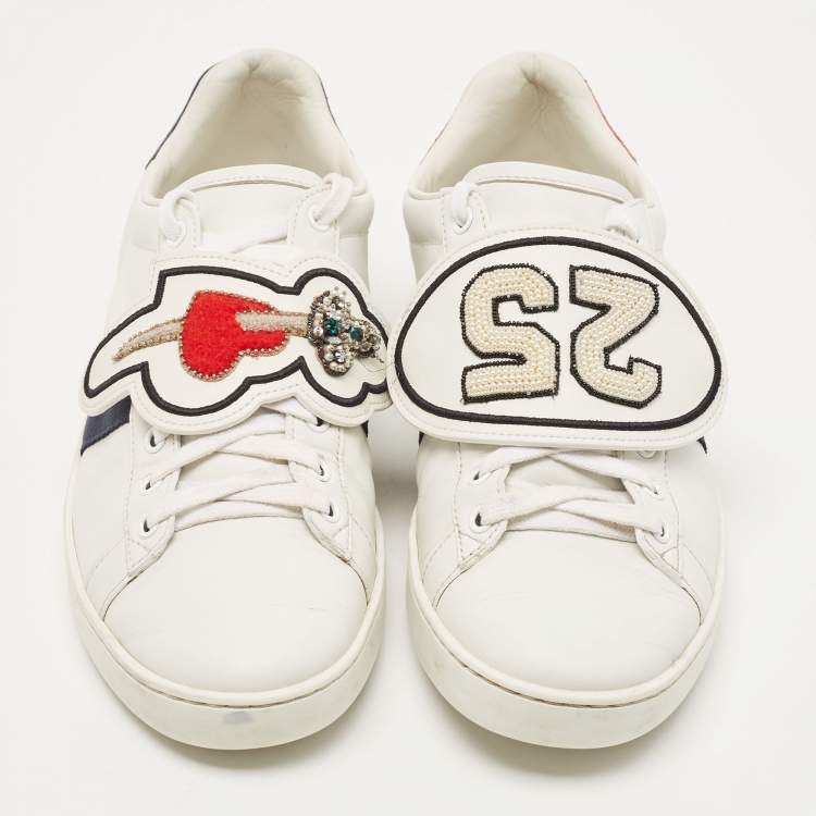 Pre Owned Gucci White Leather Ace Heart Arrow Web Low Top Sneakers Size 40