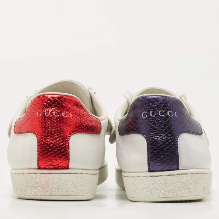 Pre Owned Gucci White Leather Ace Heart Arrow Web Low Top Sneakers Size 40
