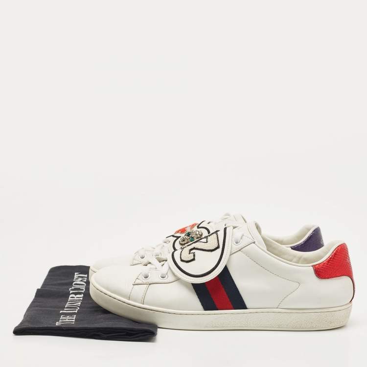 Pre Owned Gucci White Leather Ace Heart Arrow Web Low Top Sneakers Size 40