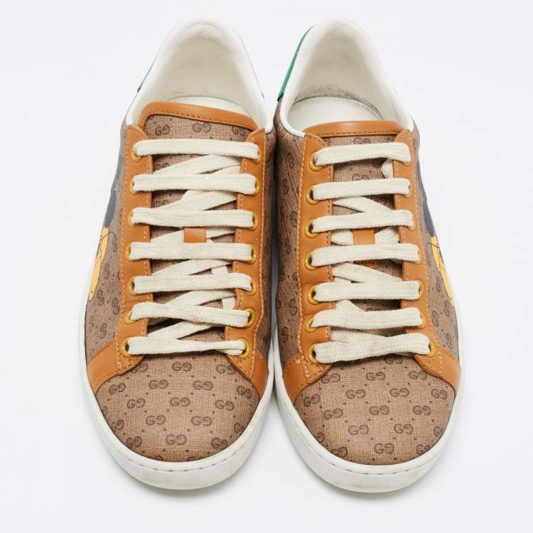 Pre Owned Gucci X Disney Brown GG Coated Canvas Ace Low Top Sneakers Size 36
