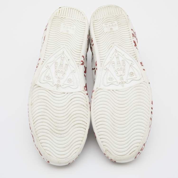 Pre Owned Gucci White/Red GG Print Leather Ace Low-Top Sneakers Size 37
