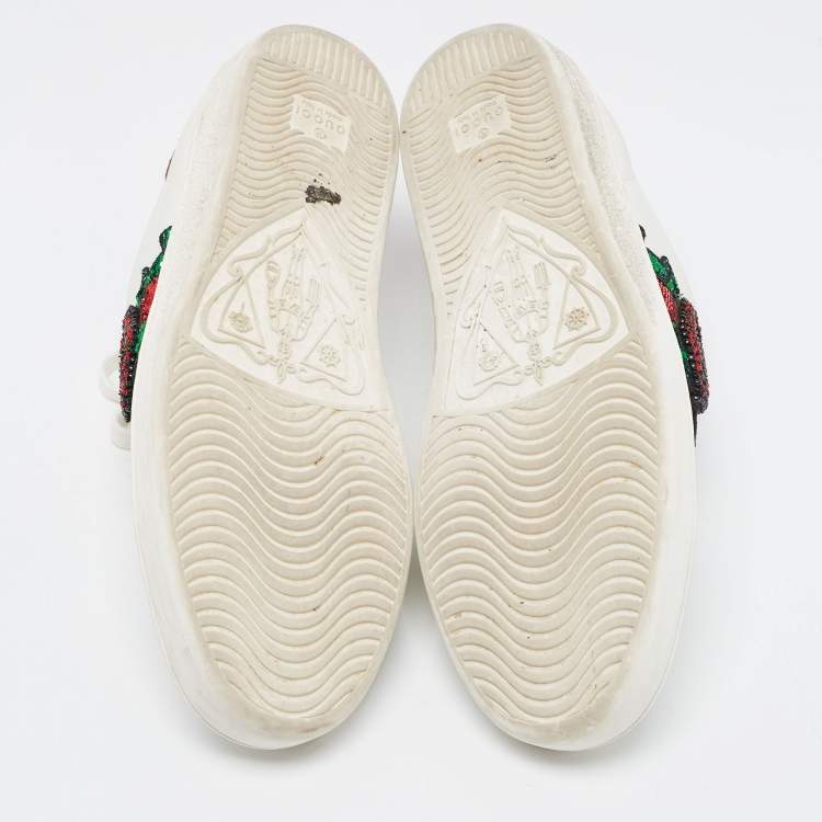 Pre Owned Gucci White Leather Embellished Lip Ace Sneakers Size 40