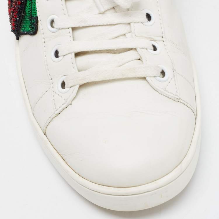 Pre Owned Gucci White Leather Embellished Lip Ace Sneakers Size 40
