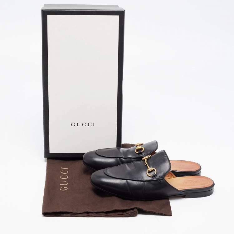 Pre Owned Gucci Black Leather Princetown Mules Size 37.5