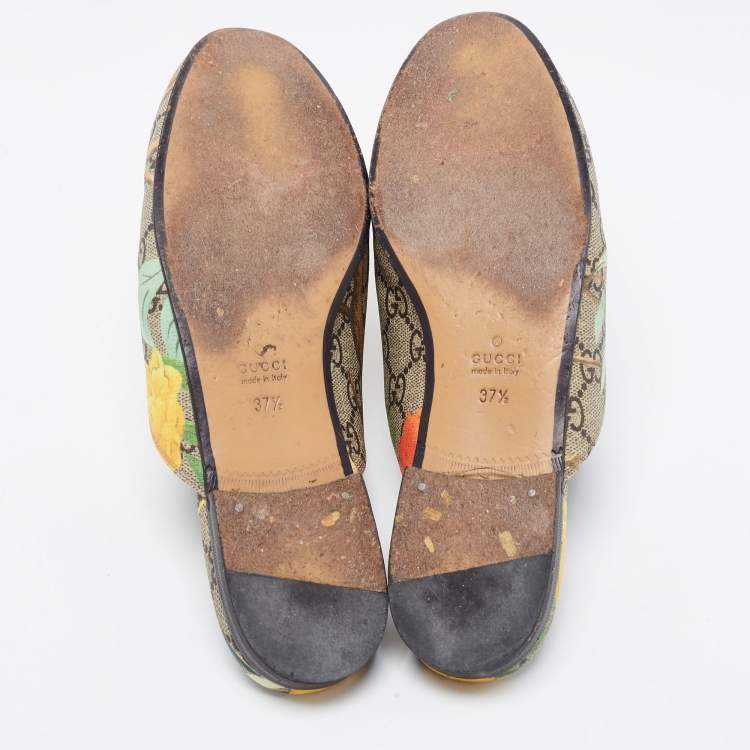Pre Owned Gucci Multicolor GG Coated Canvas Princetown Flat Mules Size 37.5