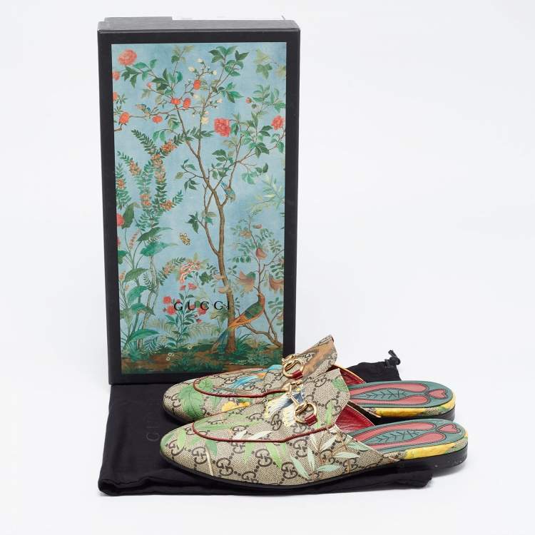 Pre Owned Gucci Multicolor GG Coated Canvas Princetown Flat Mules Size 37.5