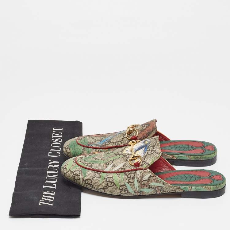Pre Owned Gucci Multicolor Tian Print GG Supreme Canvas Princetown Flat Mules Size 36