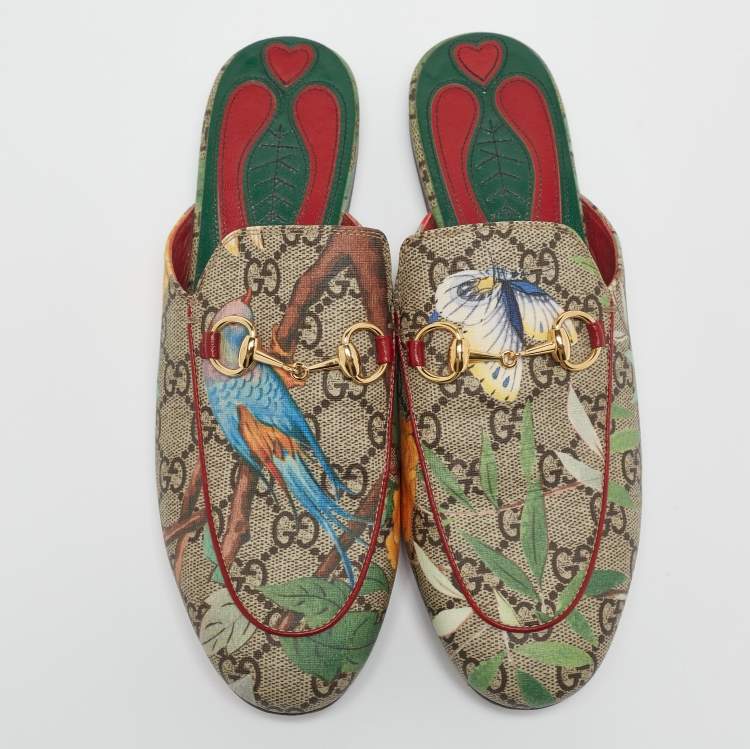 Pre Owned Gucci Multicolor Tian Print GG Supreme Canvas Princetown Flat Mules Size 36