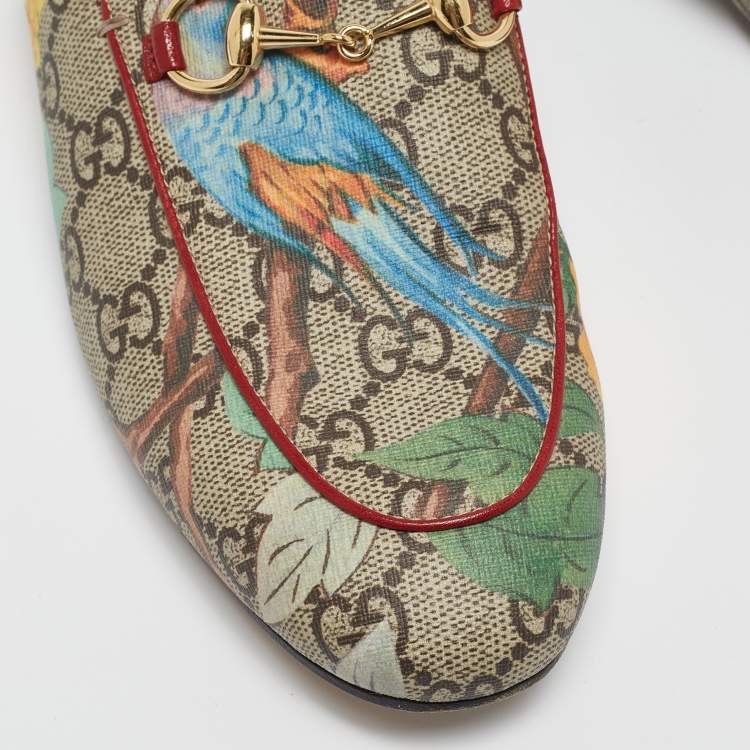 Pre Owned Gucci Multicolor Tian Print GG Supreme Canvas Princetown Flat Mules Size 36
