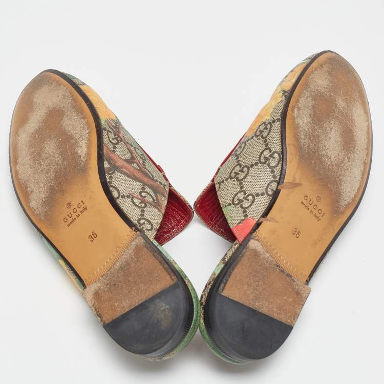 Pre Owned Gucci Multicolor Tian Print GG Supreme Canvas Princetown Flat Mules Size 36