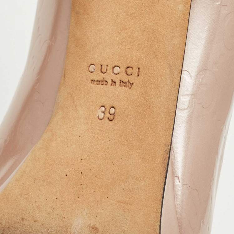 Pre Owned Gucci Beige Guccissima Patent Leather New Hollywood Horsebit Peep Toe Pumps Size 39