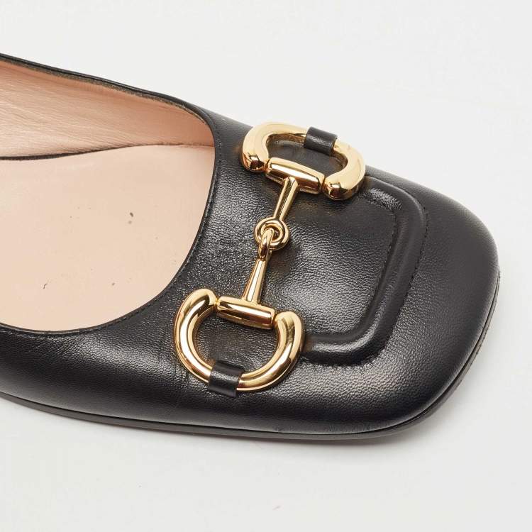 Pre Owned Gucci Black Leather Horsebit Block Heel Pumps Size 42