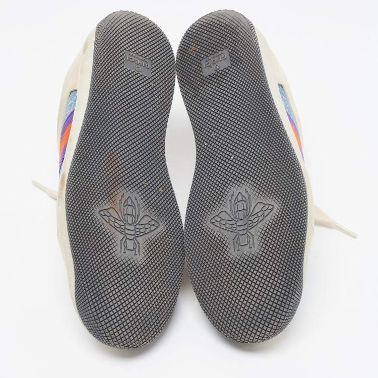 Pre Owned Gucci Multicolor Nubuck and Canvas Low Top Screener Sneakers Size 38.5
