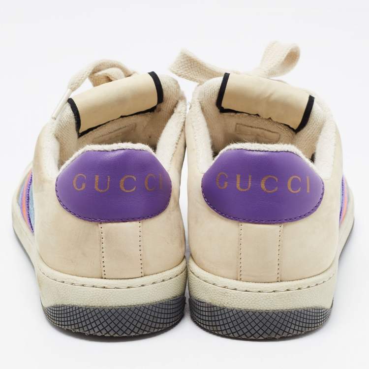 Pre Owned Gucci Multicolor Nubuck and Canvas Low Top Screener Sneakers Size 38.5
