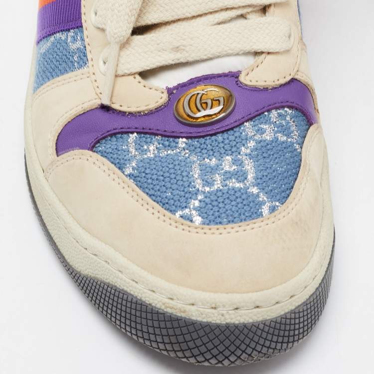 Pre Owned Gucci Multicolor Nubuck and Canvas Low Top Screener Sneakers Size 38.5