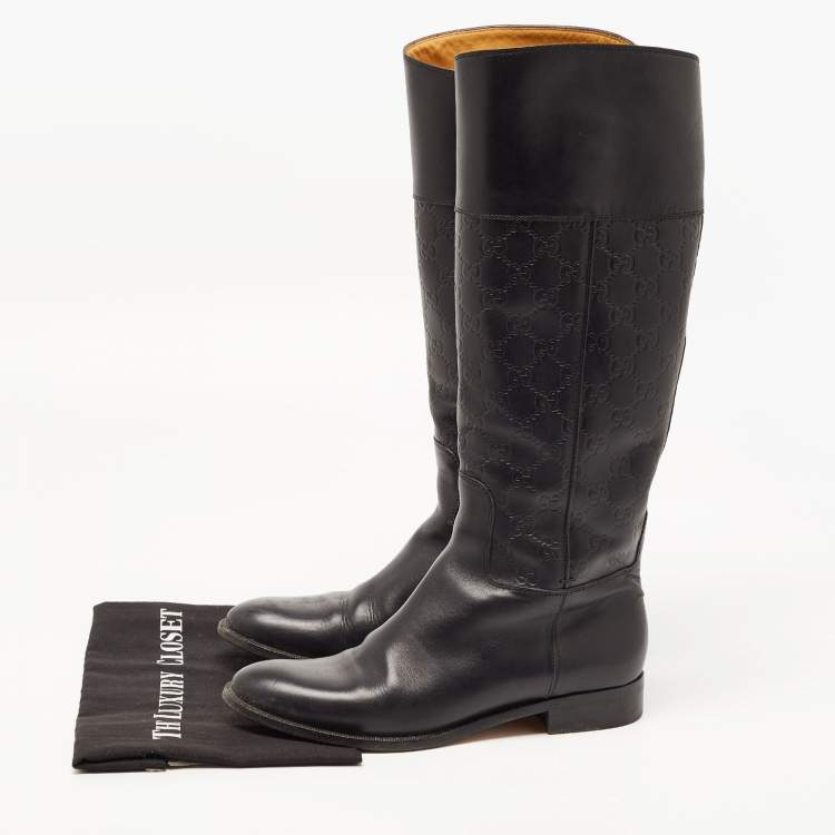 Pre Owned Gucci Black Guccissima Leather 85th Anniversary Knee Length Boots Size 39