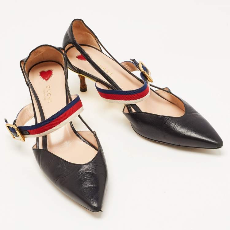 Pre Owned Gucci Black Leather Buckle Unia Pumps Size 40.5