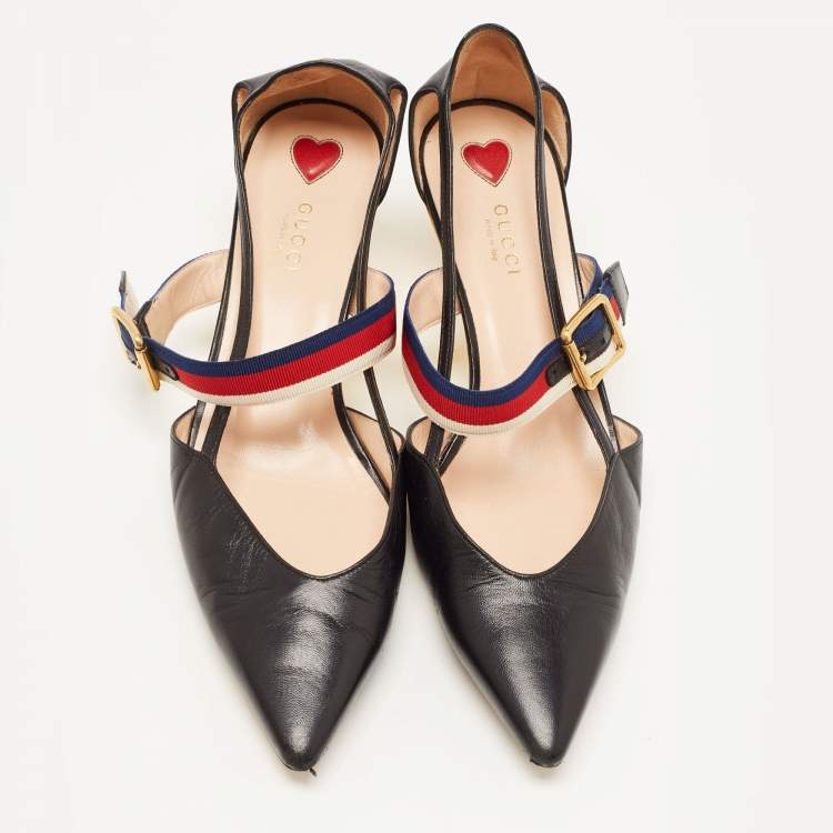 Pre Owned Gucci Black Leather Buckle Unia Pumps Size 40.5