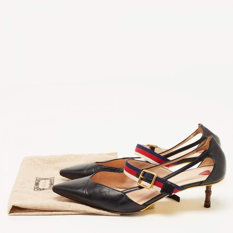 Pre Owned Gucci Black Leather Buckle Unia Pumps Size 40.5