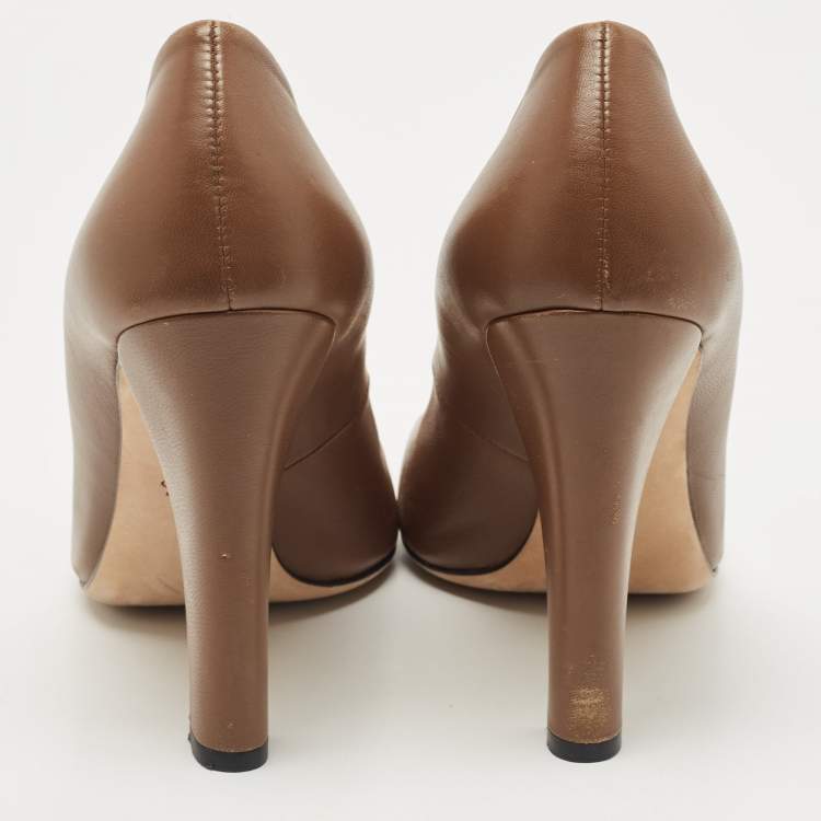 Pre Owned Gucci Brown Leather GG Peep Toe  Pumps Size 41