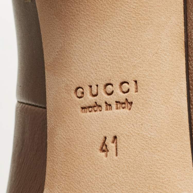 Pre Owned Gucci Brown Leather GG Peep Toe  Pumps Size 41