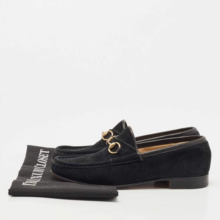 Pre Owned Gucci Black Suede 1953 Horsebit  Loafers Size 36