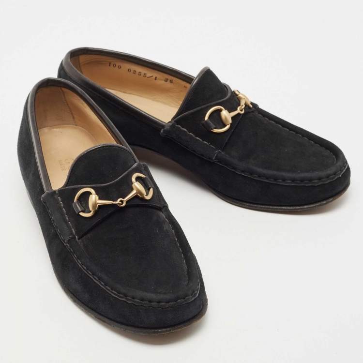 Pre Owned Gucci Black Suede 1953 Horsebit  Loafers Size 36