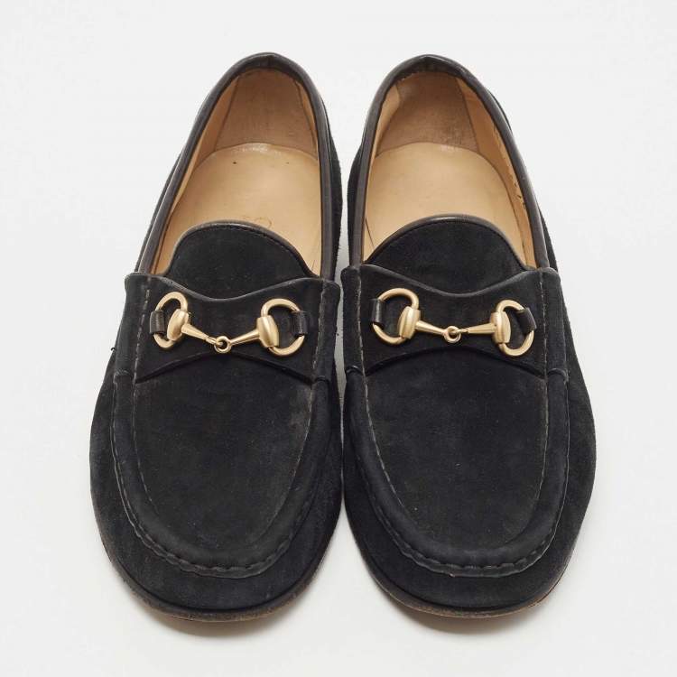 Pre Owned Gucci Black Suede 1953 Horsebit  Loafers Size 36