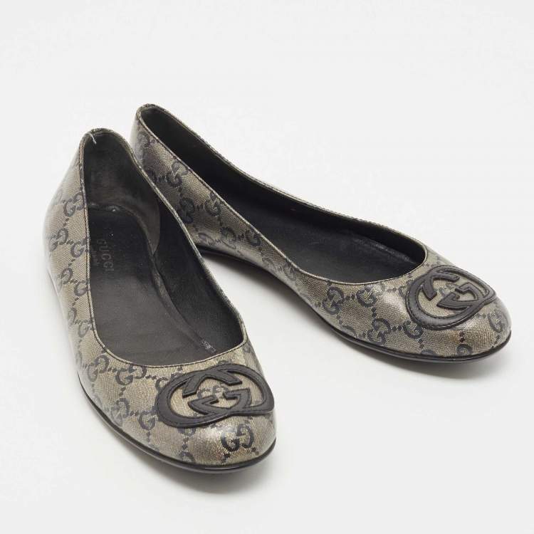 Pre Owned Gucci Grey Coated Canvas GG Ballet Flats Size 36